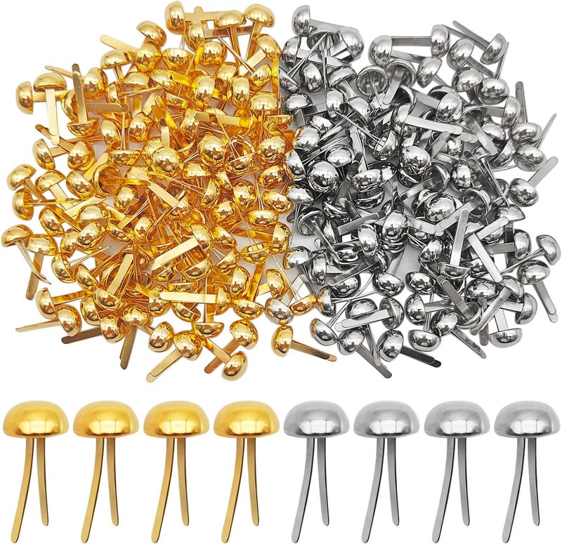 IOUALEY 200 Pcs 1/2 Inch Brass Paper Fasteners, 7 MM Head, Mini Brad Round Fastener Paper Clips, Round Head Split Pins for Paper Crafts Scrapbooking Cards Photo Walls DIY (Gold & Silver) - Image 1